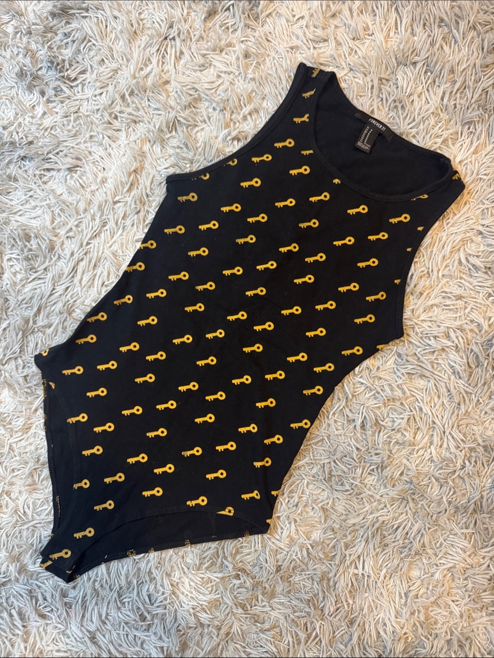 Forever21 Black Bodysuit with Yellow Key Print